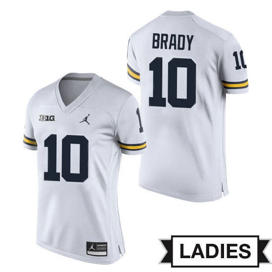 Women's NCAA Michigan Wolverines Tom Brady #10 White Brand Jordan Authentic Stitched Football College Jersey LP25W34IT